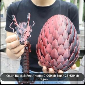 UNIQUE GIFT LARGE Black/red 3D Laser Printed Dinosaur Egg SET